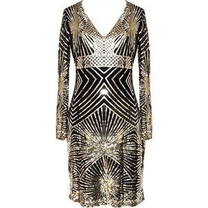 ✨ Art Deco Flapper Great Gatsby Roaring 1920s Retro Gold Sequin Dress SIZE M NWT